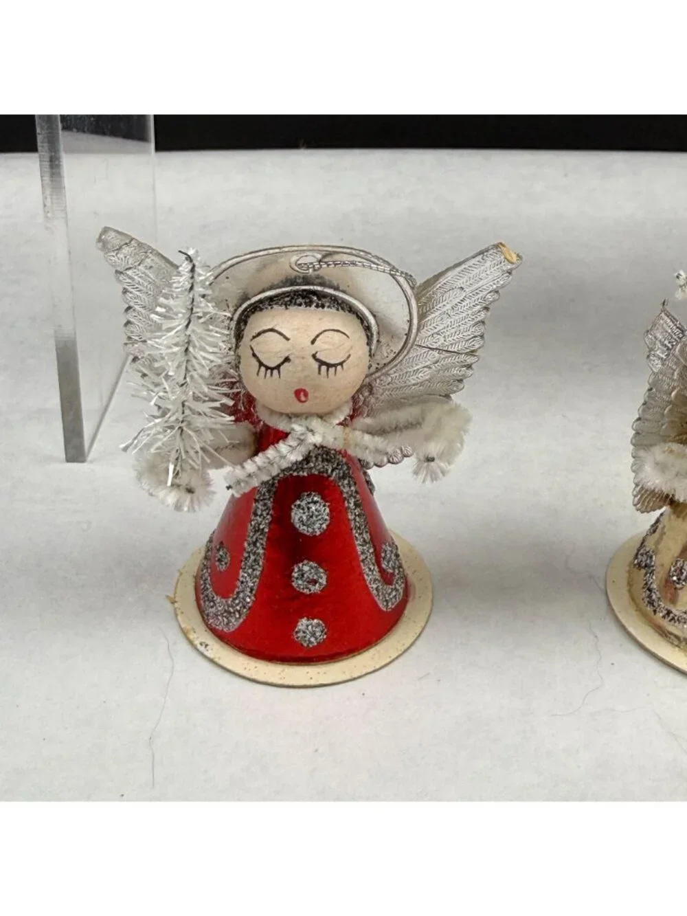 Vintage Cardboard Putz Pipe Cleaner Christmas Angel Ornaments Lot Of 6